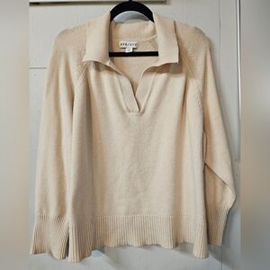 Ava & Viv Collared Long Sleeve V Neck Cream Sweater